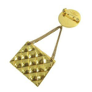 CHANEL CC Quilted Bag Motif Brooch Pin Gold-plated Corsage 15815